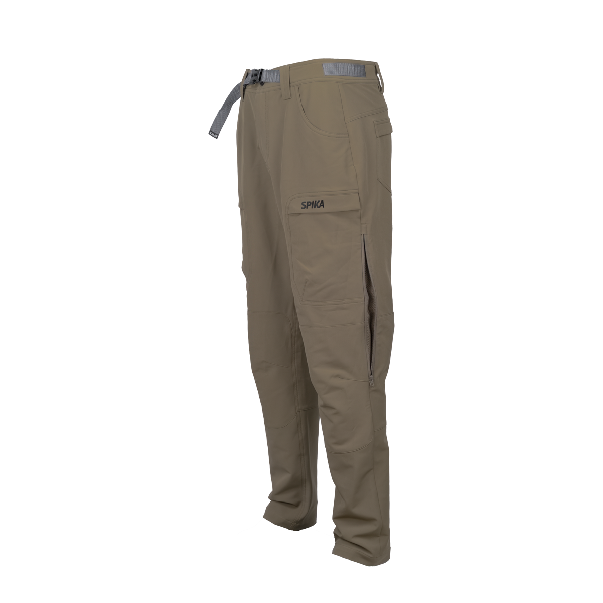 Spika Recon men's hunting pants in Tan, side-angle view with leg vent and cargo pocket