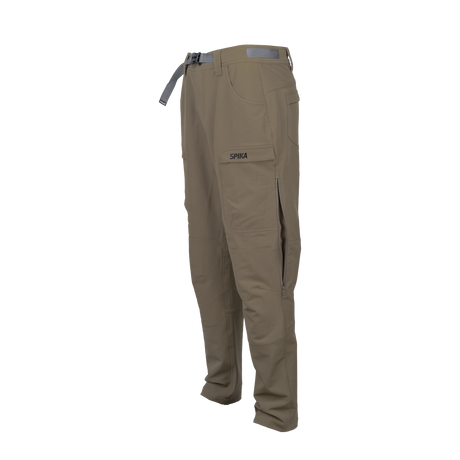 Spika Recon men's hunting pants in Tan, side-angle view with leg vent and cargo pocket