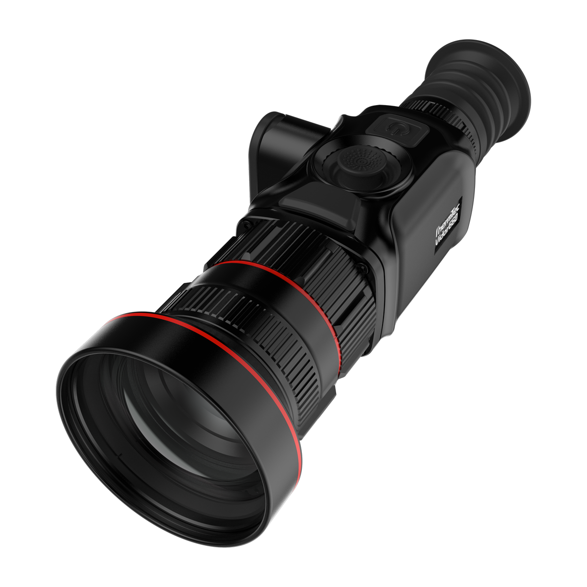 ThermTec Vidar 660 2.0 thermal compact scope, elevated front three-quarter view of lens and top controls