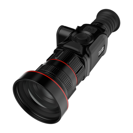 ThermTec Vidar 660 2.0 thermal compact scope, elevated front three-quarter view of lens and top controls