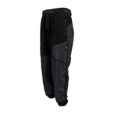 Spika Paperbark men's hybrid fleece pants in Black, three-quarter view of the zip thigh pocket