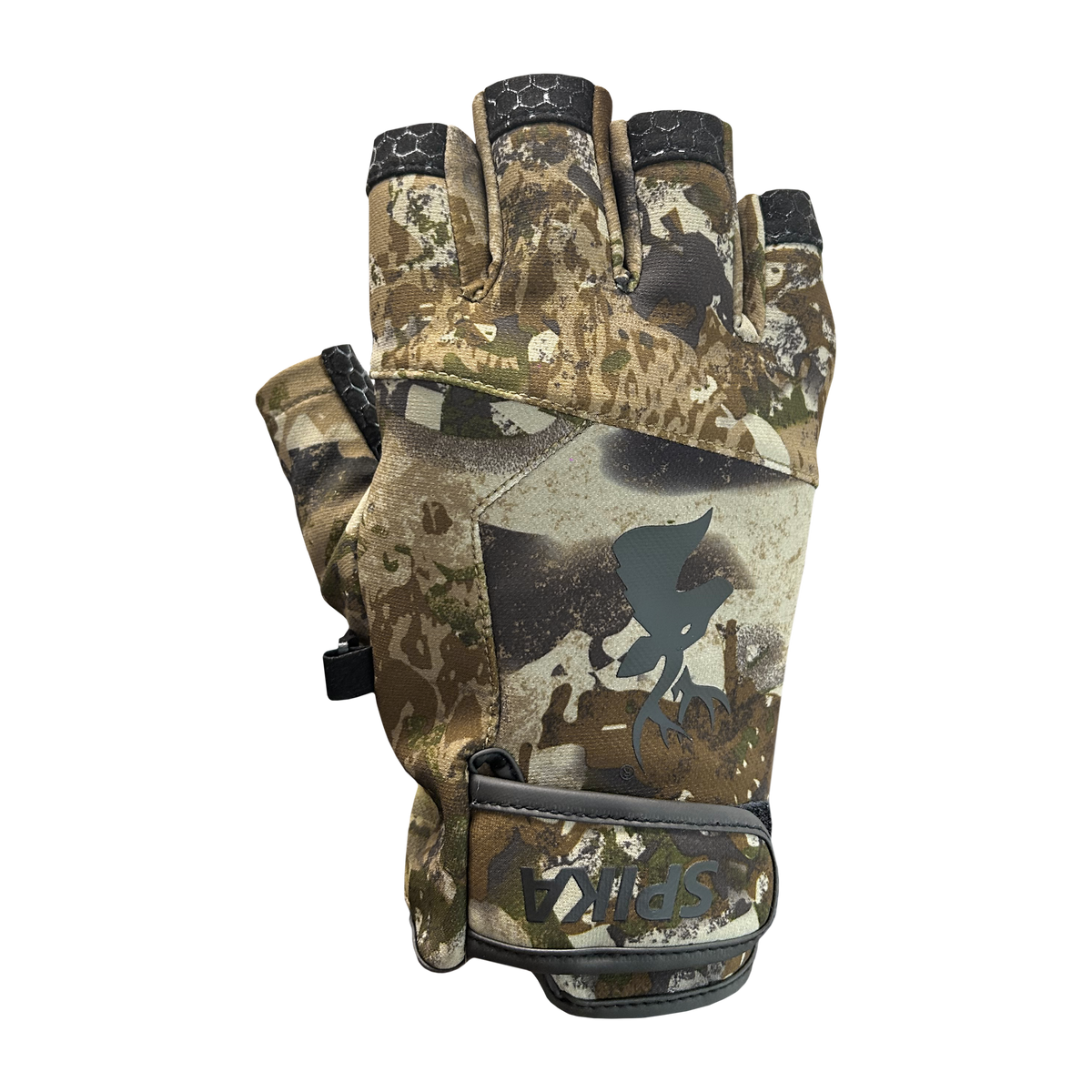 Spika Precision men's fingerless gloves in Biarri Camo, back of hand with wrist strap closure