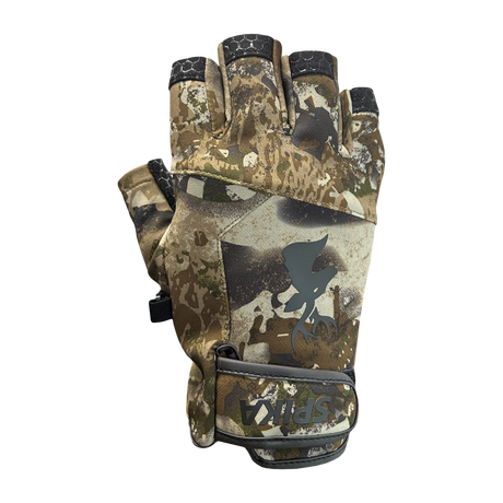 Spika Precision men's fingerless gloves in Biarri Camo, back of hand with wrist strap closure
