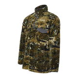 Spika Basecamp men's Biarri Camo fleece jumper, three-quarter view of the half zip and snap pocket