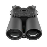 ThermTec Ventus 650L multi-spectrum binoculars, front view of lenses, rangefinder window and controls
