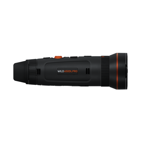 ThermTec Wild 650DL Pro thermal monocular, side profile showing the Wild 650DL Pro model badge