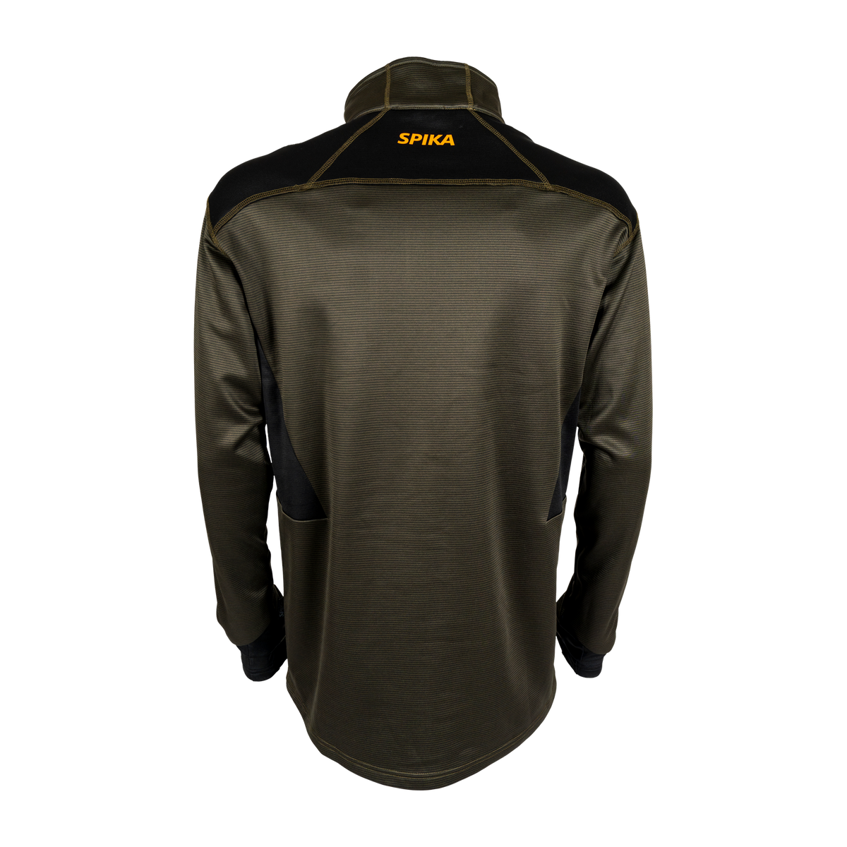 Spika Recoil men's performance top in Olive Summit, back view with Spika logo below the collar