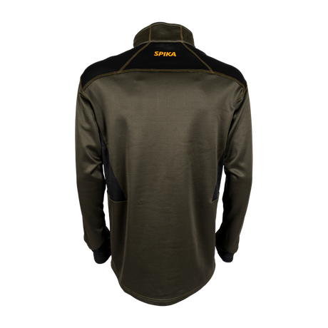 Spika Recoil men's performance top in Olive Summit, back view with Spika logo below the collar