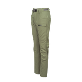 Spika Recon women's hunting pants in Dusky Green, three-quarter side view with leg vent zip