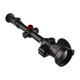 ThermTec Ares-LRF 360L 2.0 thermal tube scope, elevated view from eyepiece end with red turret cap