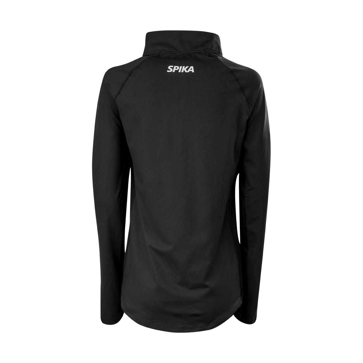 Spika GO AVP women's half-zip top in black, back view with SPIKA logo below the collar