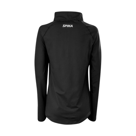 Spika GO AVP women's half-zip top in black, back view with SPIKA logo below the collar