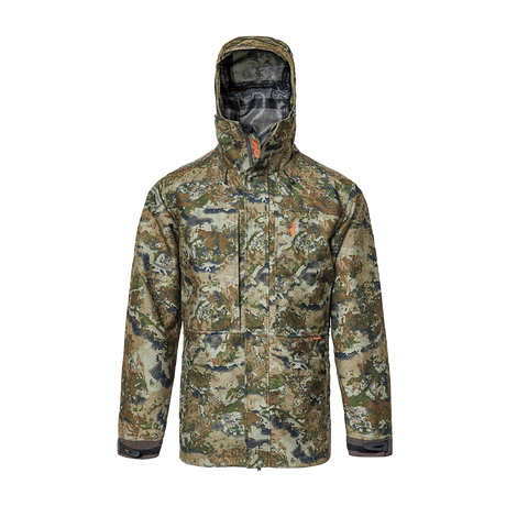 Spika Stalker men's hunting jacket in Biarri Camo, front studio view showing chest and lower pockets