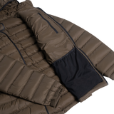 Spika Hideout men's puffer jacket in Mud Brown opened to show inner zip and mesh pockets