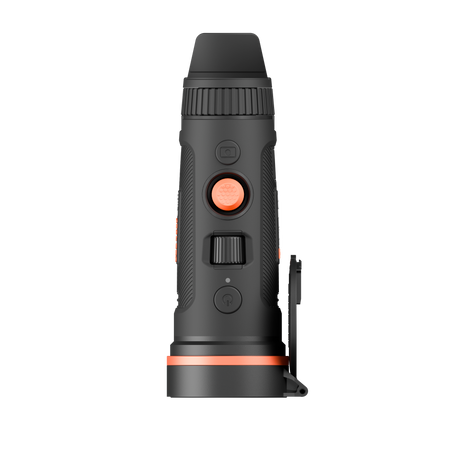 ThermTec Wild 650L Pro thermal monocular, top view of controls from the eyepiece end