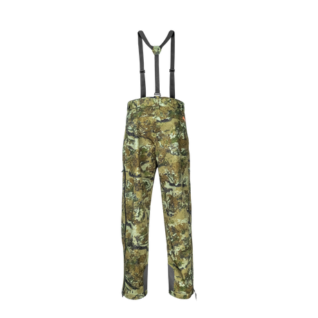 Spika Edge men's Biarri Camo waterproof pants with adjustable braces, back view