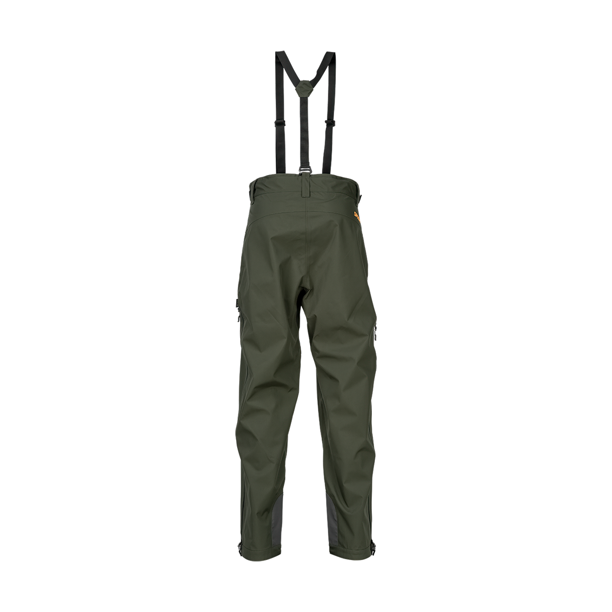Spika Edge men's Olive waterproof pants with adjustable braces, back view