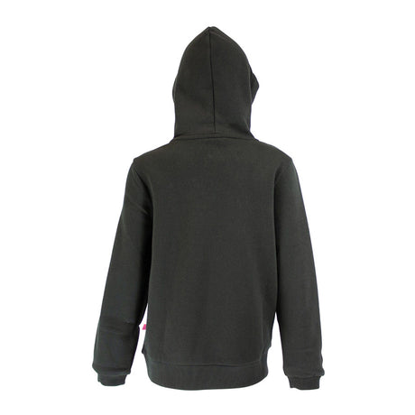 Spika GO Classic girls' hoodie in black, back view of plain back and hood with pink side tab