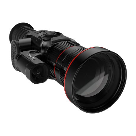 ThermTec Vidar-LRF 660L 2.0 thermal compact scope, front three-quarter view showing rangefinder emitter lenses