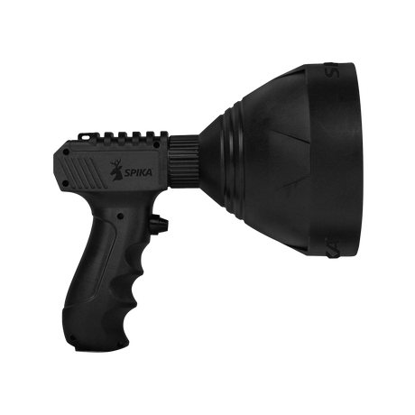 Spika Trigger Light 1200 lumen handheld spotlight in black, side profile of pistol grip and head