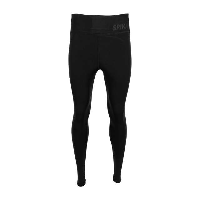 Spika GO Ember women's leggings in black, front view with high waistband and tonal SPIKA logo