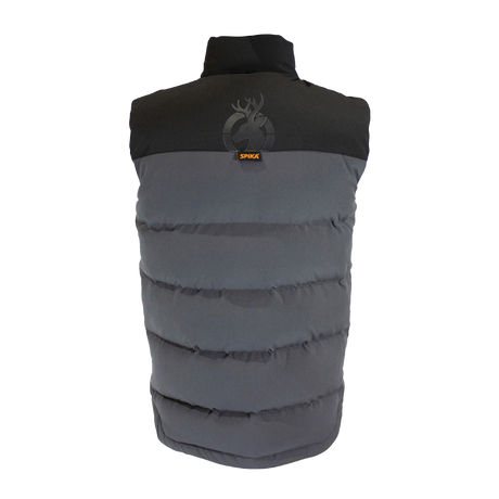 Spika GO Casual men's puffer vest in grey, back view with black yoke and tonal stag logo