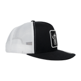 Spika High Country Sambar patch trucker cap in Black/White, side view of white mesh panels