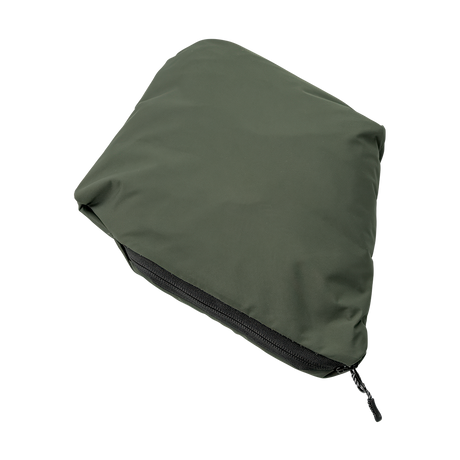 Spika Scout men's jacket in Olive, packed down into its zippered stuff pouch