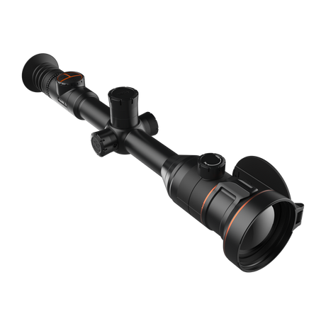 ThermTec Ares 360 2.0 thermal tube scope in black, elevated three-quarter view from eyepiece end