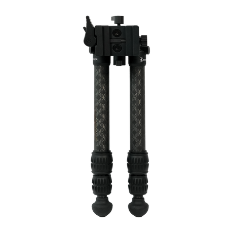 Spika Velocity Carbon Bipod 5-18in viewed from the front of the mount, legs together