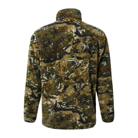 Spika Basecamp men's Biarri Camo fleece jumper, back view with orange logo at the collar