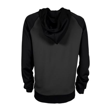 Spika GO Scuba men's slate and black hoodie, back view showing contrast raglan sleeves