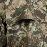 Spika Overlander men's hunting shirt in Biarri Camo, close-up of back vent and Biarri print