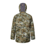 Spika Buckland men's Biarri Camo jacket, back view with grey hood panel and stag logo
