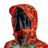 Spika Valley men's jacket Biarri Camo/Blaze hood, side close-up showing black lining and zip