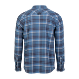 Spika men's Blue/Black flannel check shirt, back view with yoke and small neck label