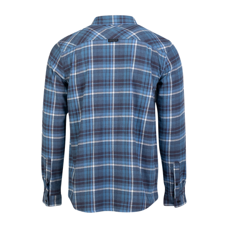 Spika men's Blue/Black flannel check shirt, back view with yoke and small neck label