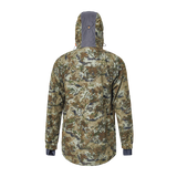 Spika Valley men's hunting jacket in Biarri Camo, back view showing grey hood panel