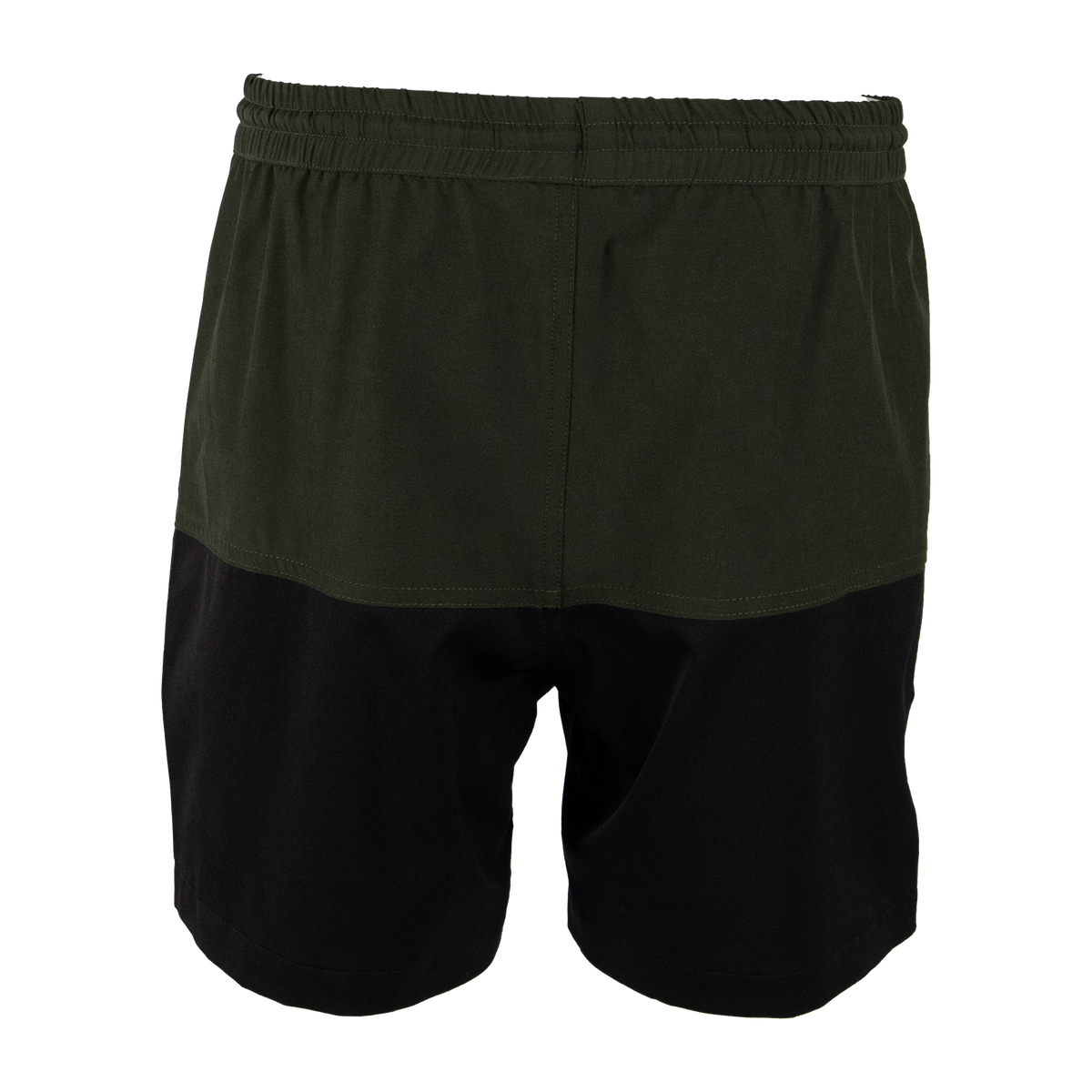 Spika Mako youth shorts in Olive/Black, back view with elastic waistband