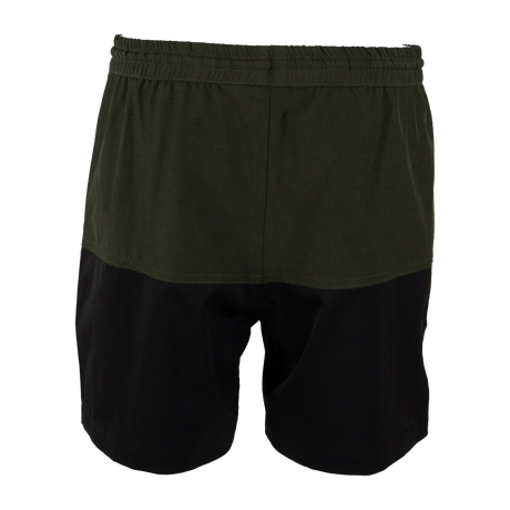 Spika Mako youth shorts in Olive/Black, back view with elastic waistband