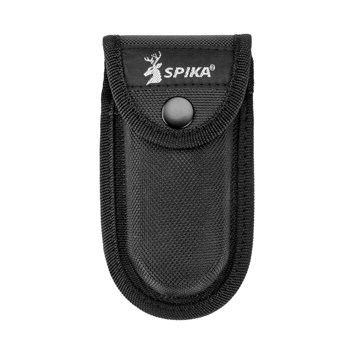 Spika Command folding scalpel black nylon belt pouch closed, press-stud flap and white Spika logo