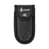 Spika Command folding scalpel black nylon belt pouch closed, press-stud flap and white Spika logo