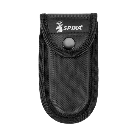 Spika Command folding scalpel black nylon belt pouch closed, press-stud flap and white Spika logo