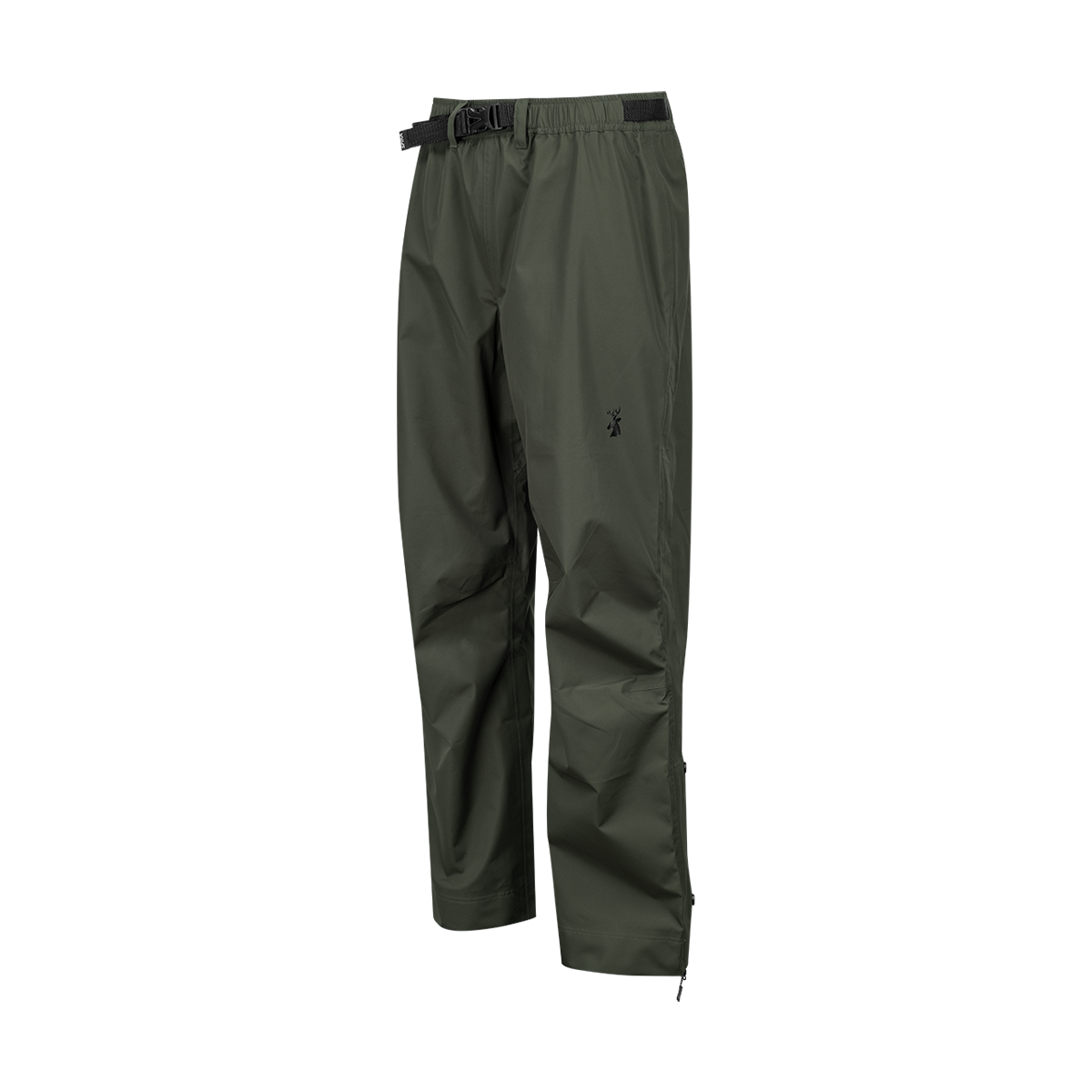 Spika Scout men's pull-on pants in Olive, three-quarter view with stag logo and ankle zips