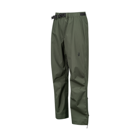 Spika Scout men's pull-on pants in Olive, three-quarter view with stag logo and ankle zips