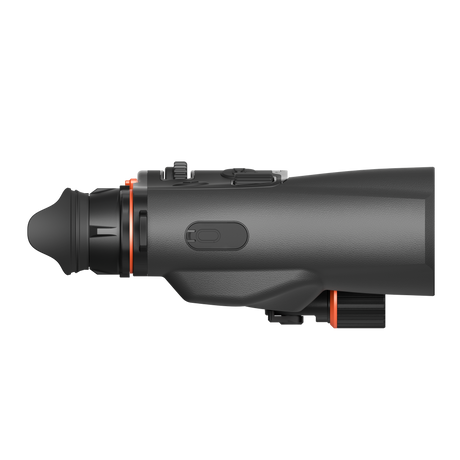 ThermTec Ventus 650L multi-spectrum binoculars in grey, left side profile view