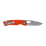 Spika Bushmaster Tango folding knife opened, reverse side with steel pocket clip on orange handle