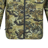Spika Scout men's jacket in Biarri Camo, lower front close-up with Spika and Biarri logos