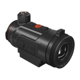 ThermTec Hunt Pro 335 thermal clip-on, rear three-quarter view of eyepiece adaptor thread and side buttons