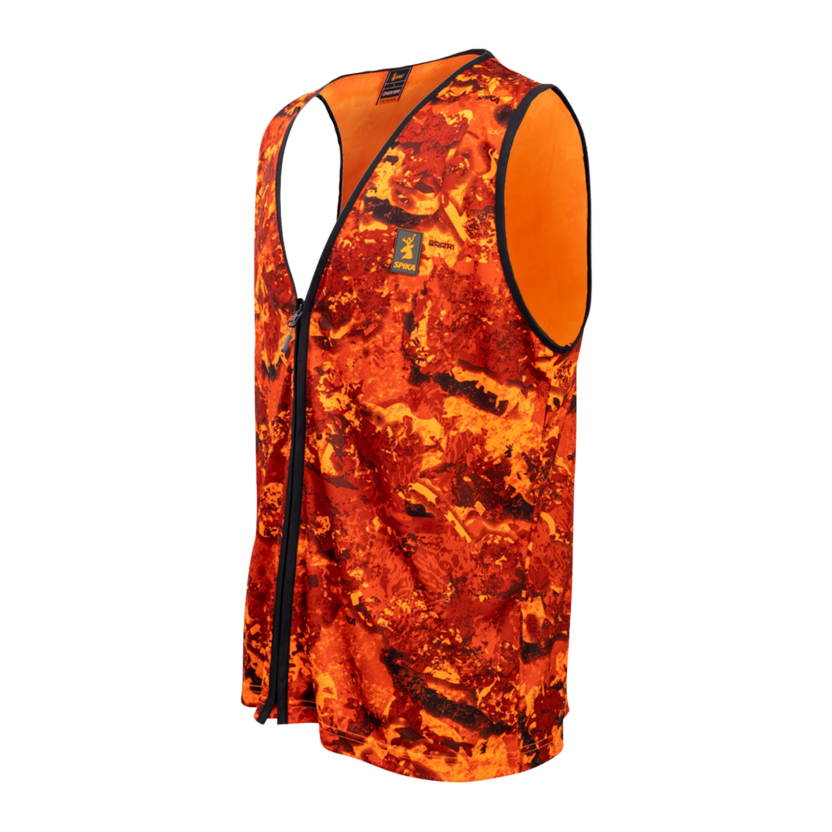 Spika Ranger adult hunting vest in Biarri Blaze orange camo, three-quarter view